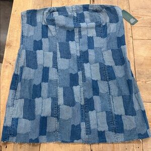 Wild Fable Patchwork Strapless Dress in Blue Shades